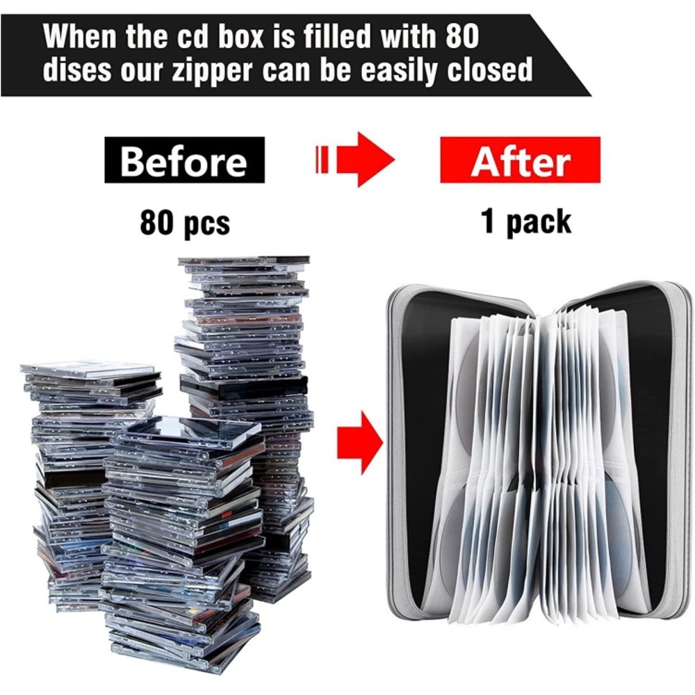 80 Capacity CD/DVD Case Holder Zipper CD Wallet Hard Plastic case black